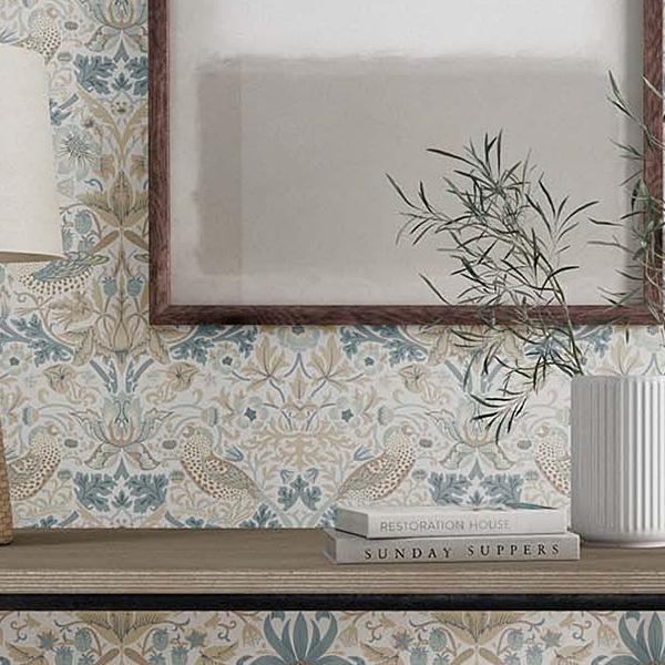 ウィリアム モリス 壁紙 Strawberry Thief いちご泥棒 SIMPLY MORRIS 品番:217058,217059,217060,217061