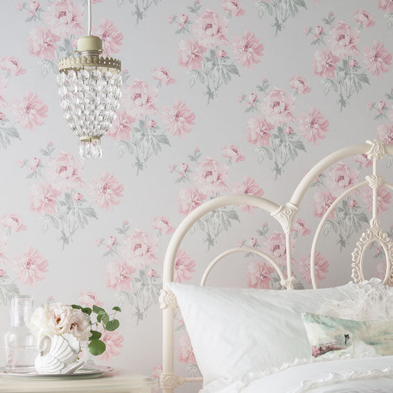 壁紙  ローラ アシュレイ 花柄 BL8905 ベアトリス 巾92.5cm x 10m LAURA ASHLEY シンコール国産壁紙 英国 イギリス フラワー ピンク ブーケ