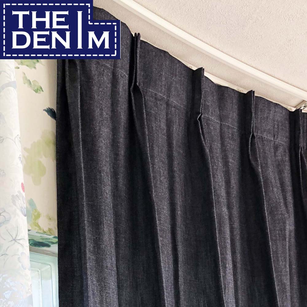 カーテン デニム おしゃれ ドレープカーテン denim 井原 デニム 岡山 本物のデニム 青 ブルー ジーンズ 2倍ヒダ