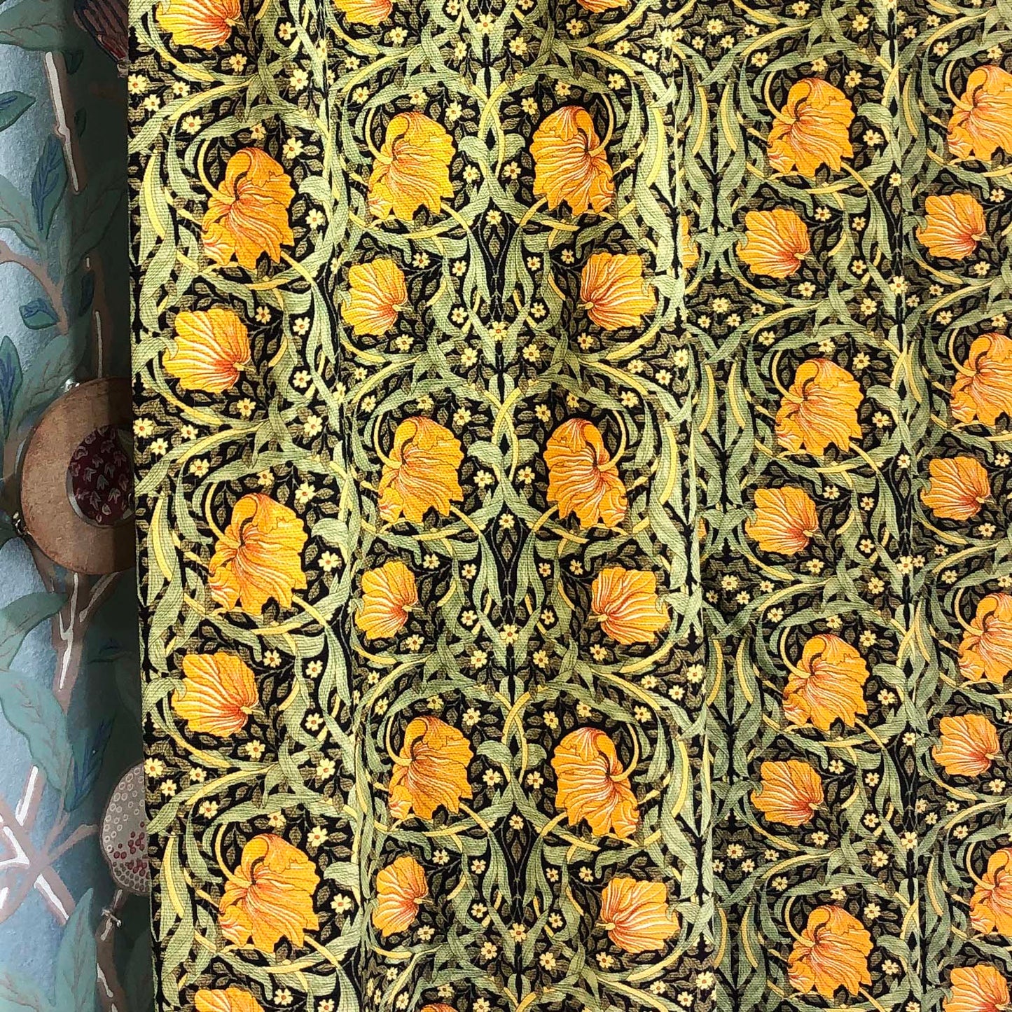 カーテン モリス柄 裏地なし 横幅100cm×2枚 選べる丈150cm 180cm 200cm 2倍ヒダ