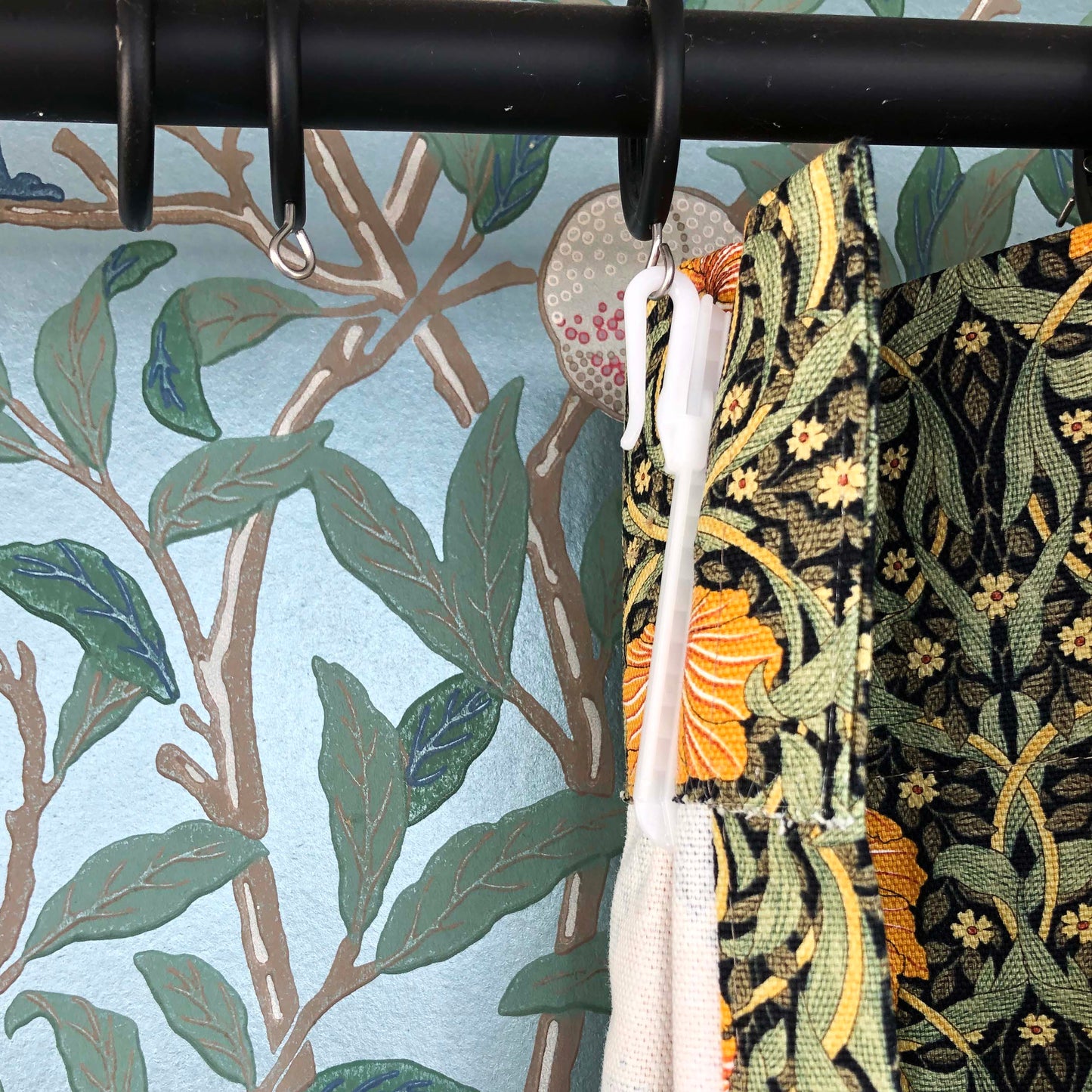 カーテン モリス柄 裏地なし 横幅100cm×2枚 選べる丈150cm 180cm 200cm 2倍ヒダ