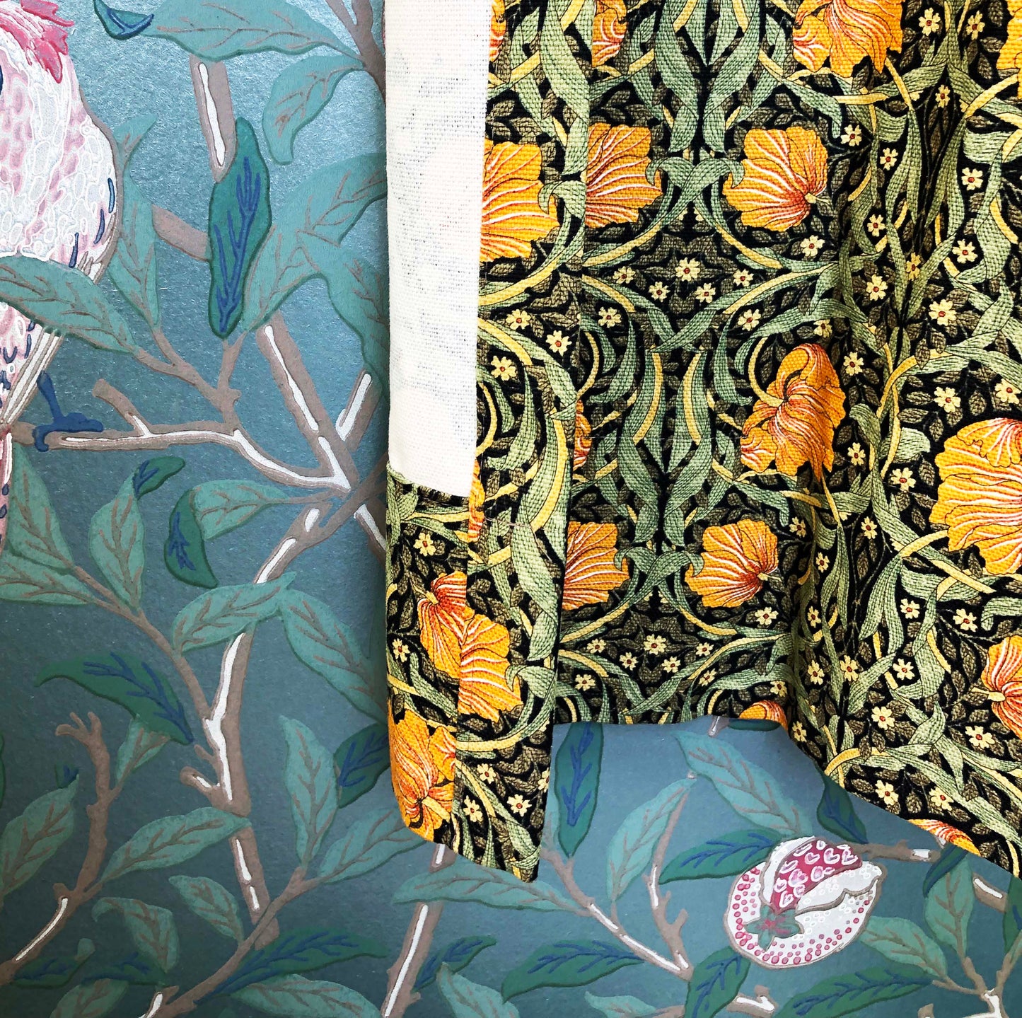 カーテン モリス柄 裏地なし 横幅100cm×2枚 選べる丈150cm 180cm 200cm 2倍ヒダ