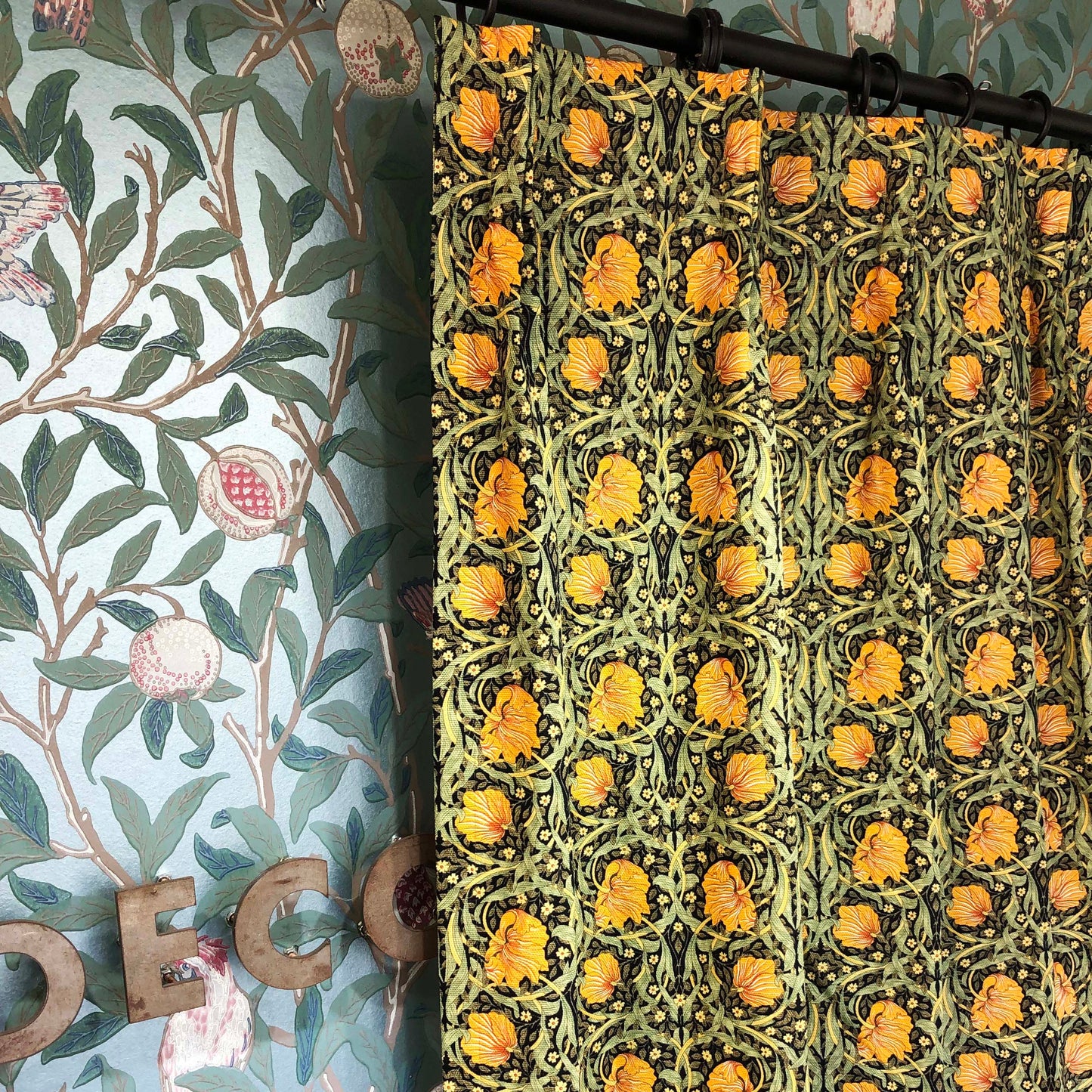 カーテン モリス柄 裏地なし 横幅100cm×2枚 選べる丈150cm 180cm 200cm 2倍ヒダ